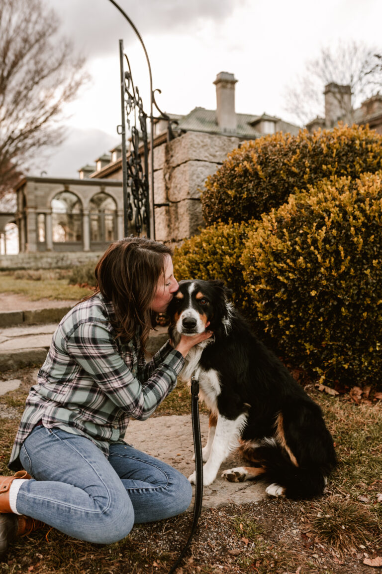 border collie with owner in beautiful CT location pet photography CT