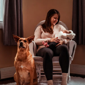 newborn photoshoot with mother and dog professional pet photography