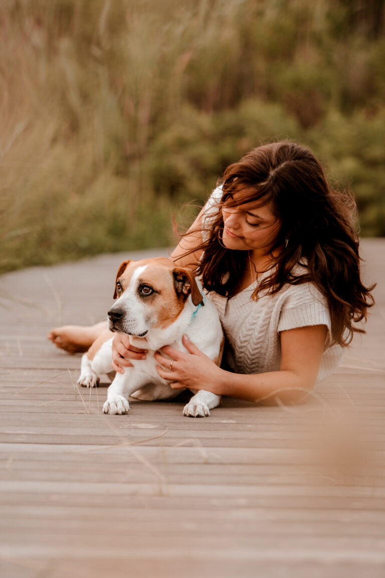 CT pet photographer professional photos woman and dog on a beach in CT